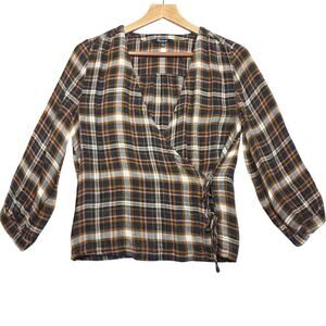 Madewell Plaid Wrap Style Tie Front Plaid Shirt Size XS